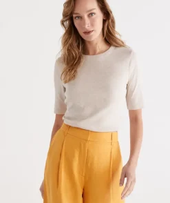 Australian Cotton Rib Elbow Sleeve Top<Sussan Best