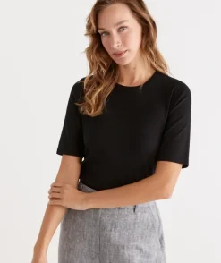 Australian Cotton Rib Elbow Sleeve Top<Sussan Discount