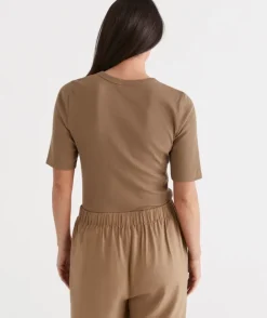 Australian Cotton Rib Elbow Sleeve Top<Sussan Discount