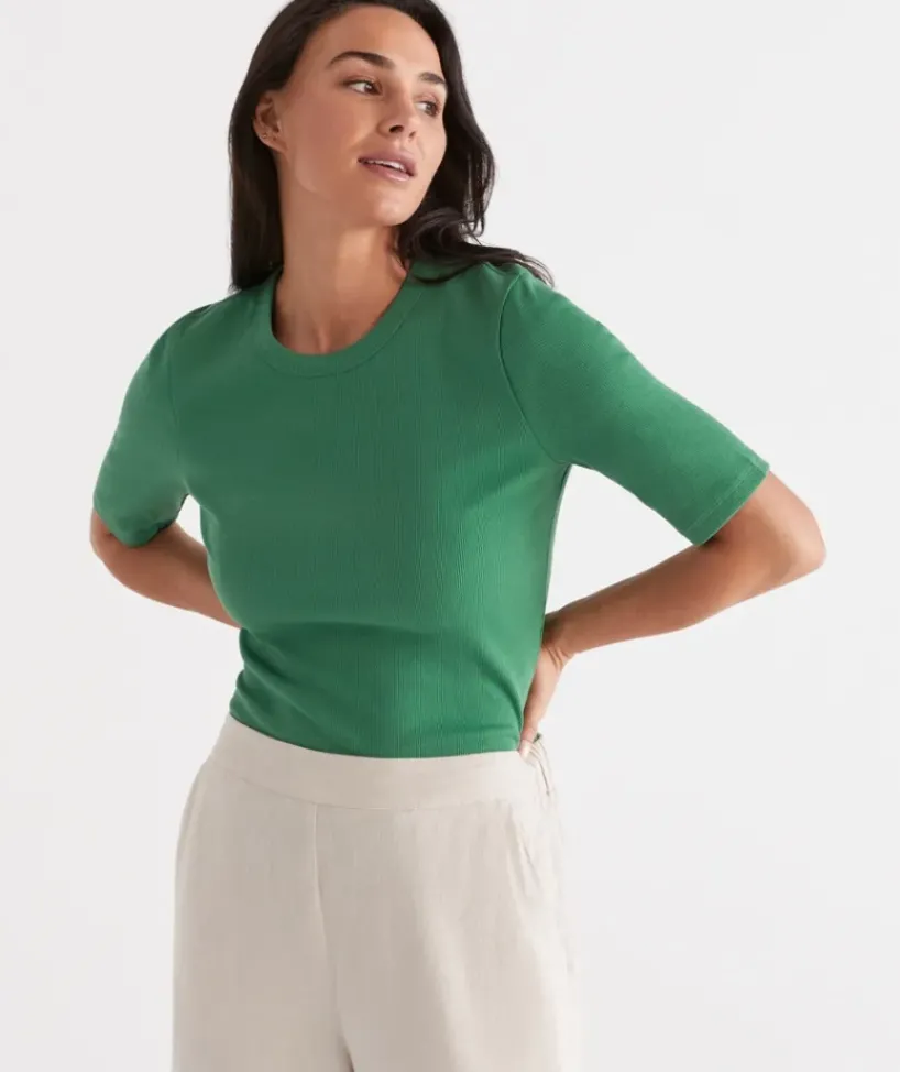 Australian Cotton Rib Elbow Sleeve Top<Sussan Discount