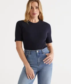 Australian Cotton Rib Elbow Sleeve Top<Sussan Discount