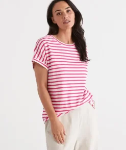 Australian Cotton Stripe Extended Roll Cuff Tee<Sussan Online