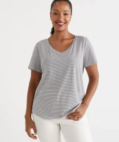 Australian Cotton Stripe V Tee<Sussan Best