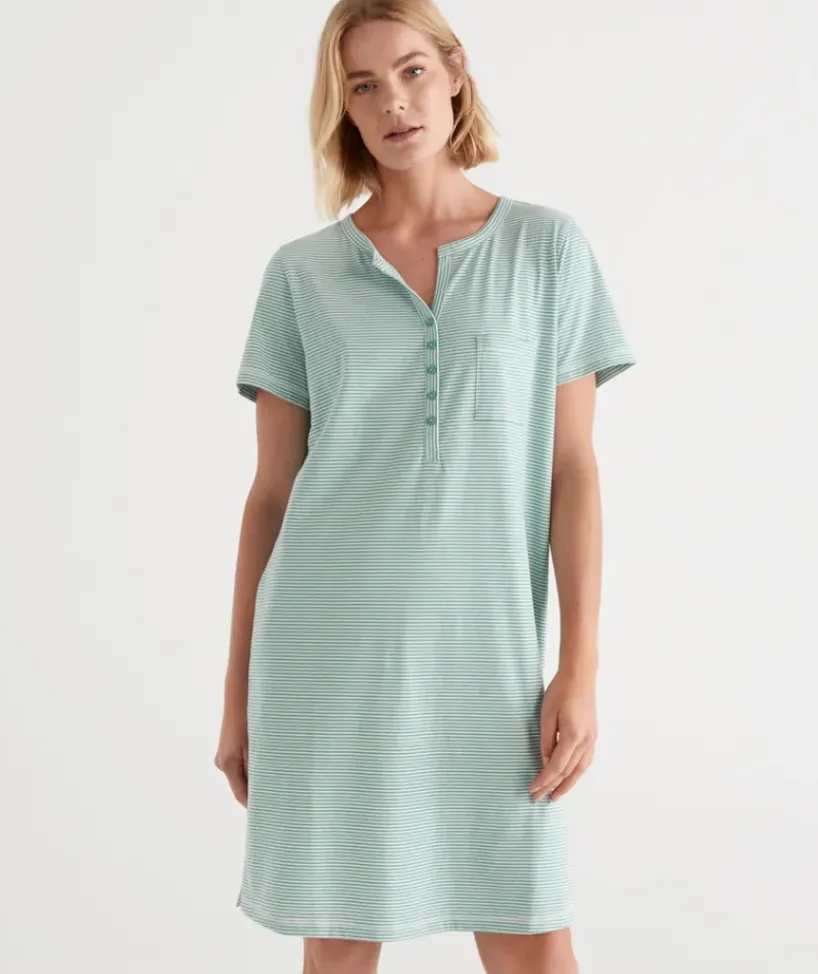 Australian Cotton Stripe Henley Nightie<Sussan Clearance