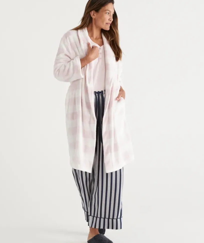 Check Print Soft Fleece Gown<Sussan