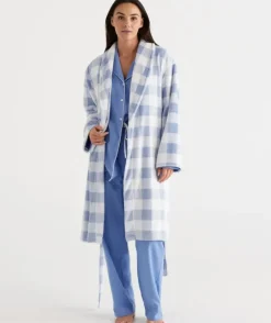 Check Print Soft Fleece Gown<Sussan