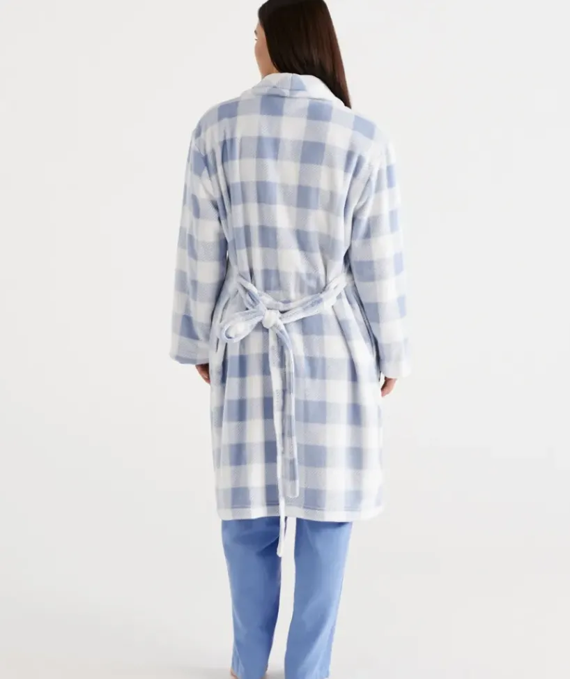 Check Print Soft Fleece Gown<Sussan