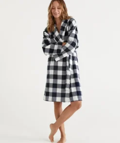 Check Print Soft Fleece Gown<Sussan