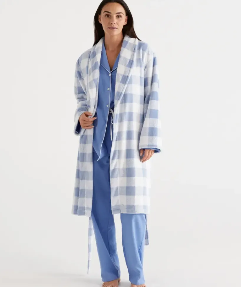 Check Print Soft Fleece Gown<Sussan Best