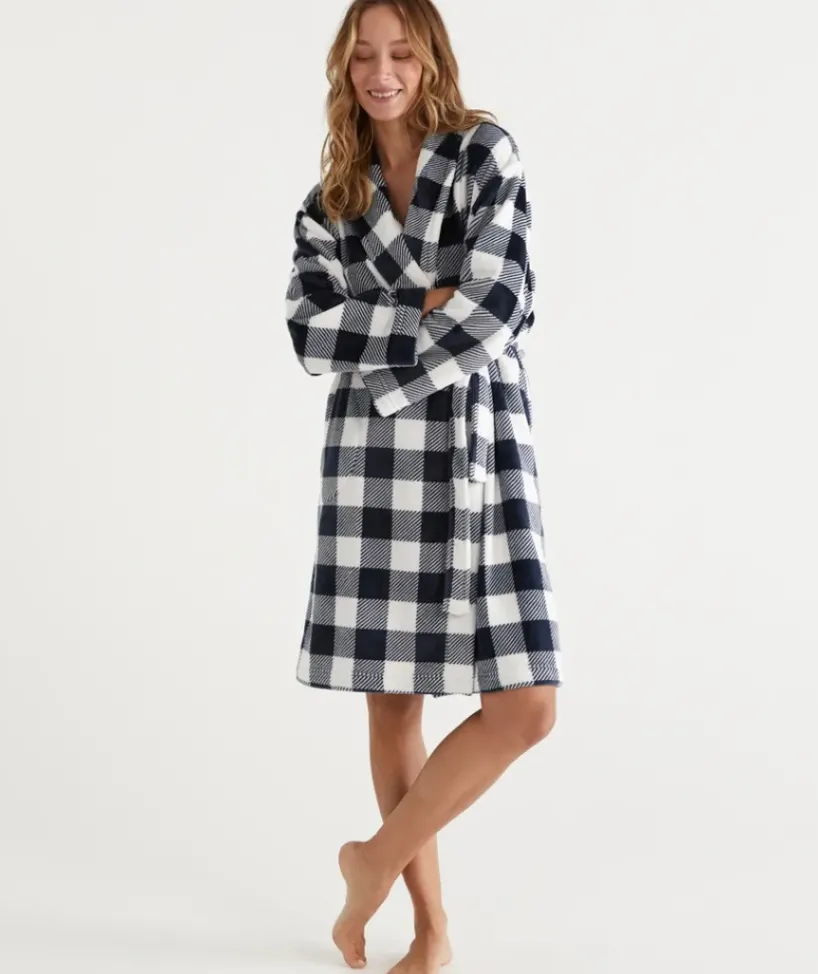 Check Print Soft Fleece Gown<Sussan Best