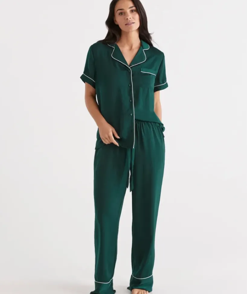 Contrast Longline Satin Pyjama Set<Sussan Sale