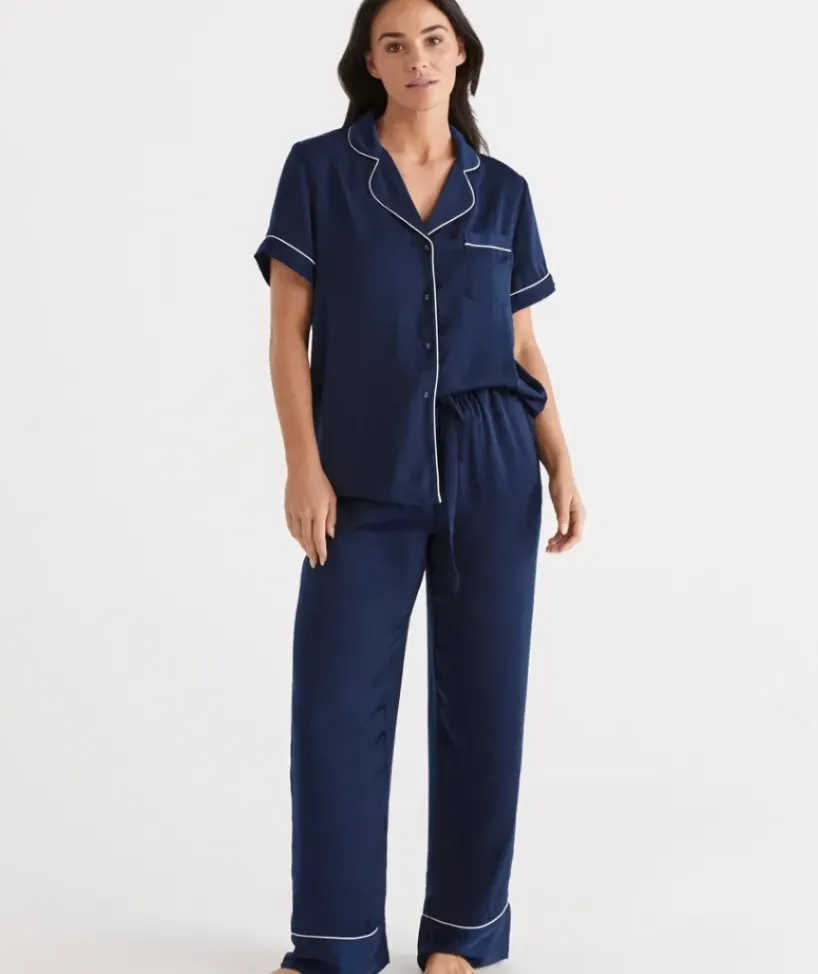 Contrast Longline Satin Pyjama Set<Sussan New