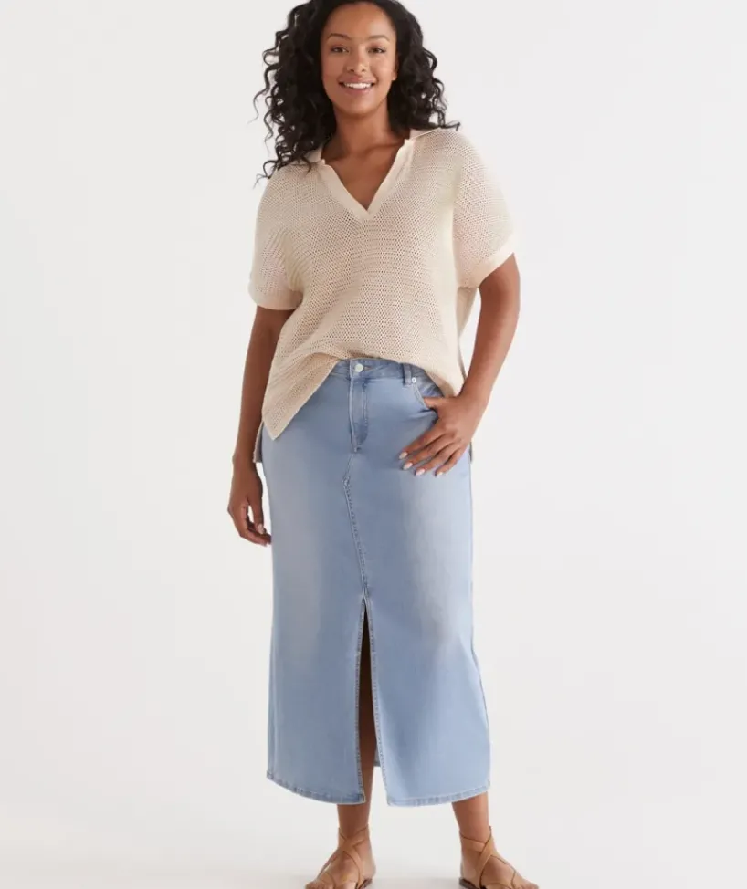Denim Split Front Skirt<Sussan Sale