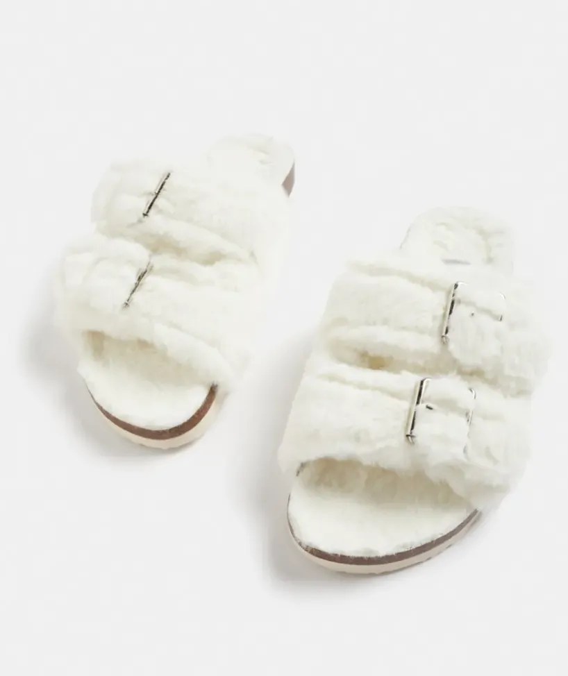 Faux Fur Double Buckle Slides<Sussan Sale