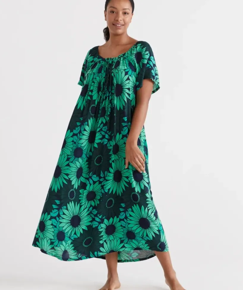 Gathered Longline Green Floral Nightie<Sussan Hot