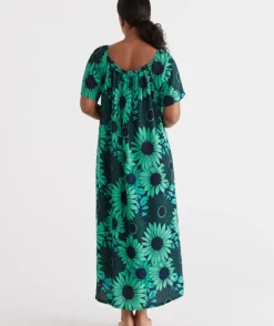 Gathered Longline Green Floral Nightie<Sussan Hot