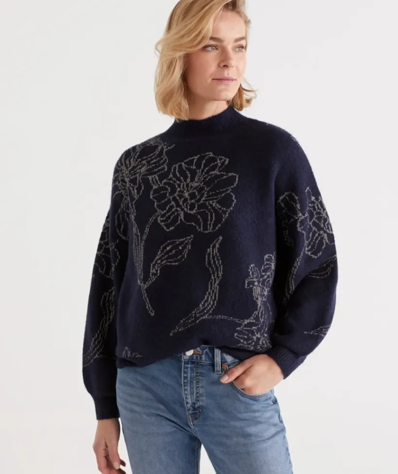 Linear Floral Metallic Pullover<Sussan Outlet