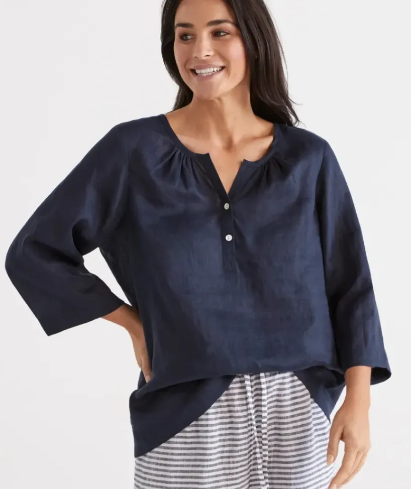 Linen ¾ Woven Lounge Top<Sussan Outlet