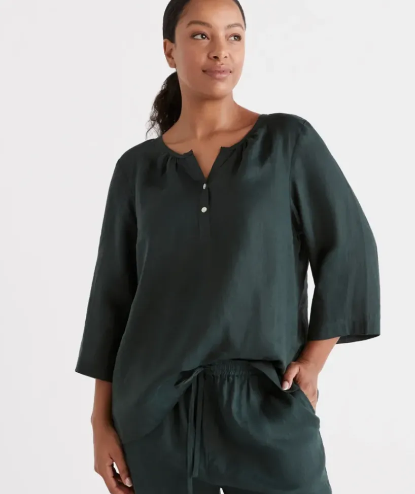 Linen ¾ Woven Lounge Top<Sussan Hot