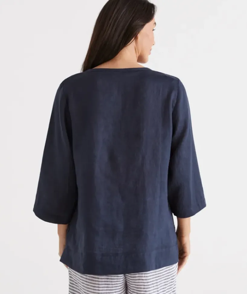Linen ¾ Woven Lounge Top<Sussan Hot