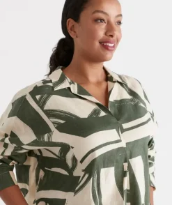Linen Abstract Print Popover Shirt<Sussan Clearance