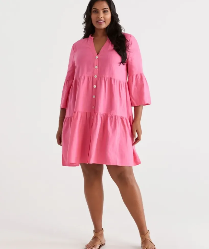 Linen Fluted Sleeve Dress<Sussan Sale
