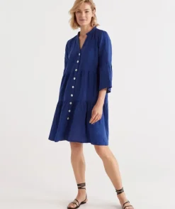 Linen Fluted Sleeve Dress<Sussan Discount