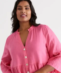 Linen Fluted Sleeve Dress<Sussan Discount