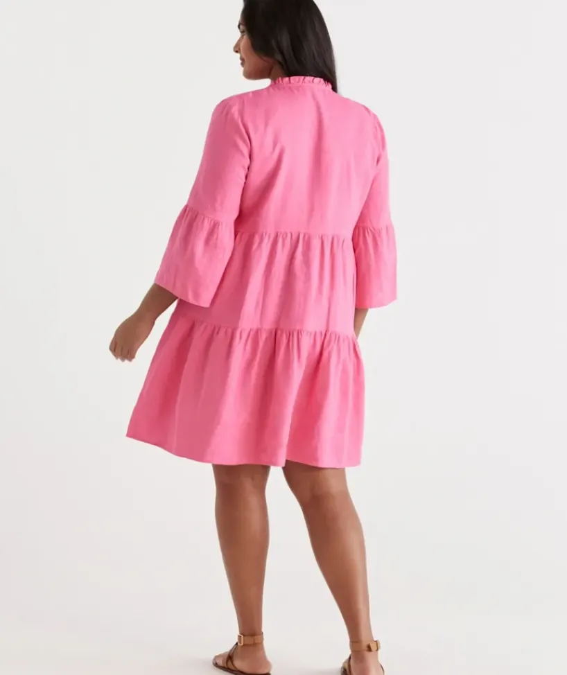 Linen Fluted Sleeve Dress<Sussan Discount