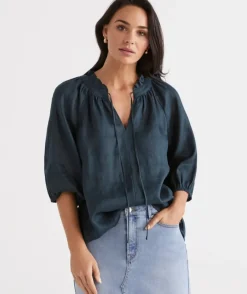 Linen Notch Neck Blouse<Sussan Clearance