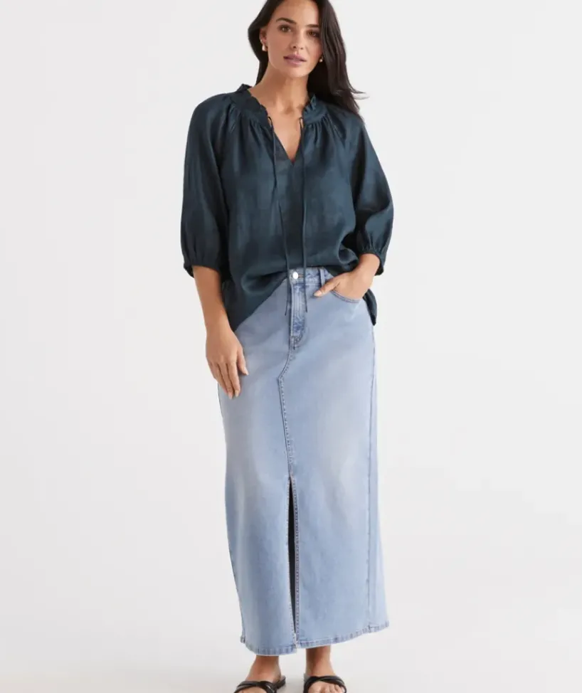 Linen Notch Neck Blouse<Sussan Clearance