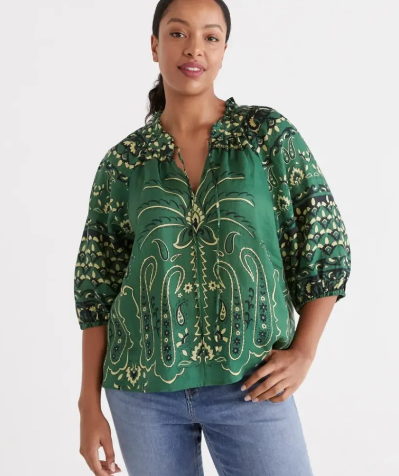 Linen Palm Noth Neck Blouse<Sussan New