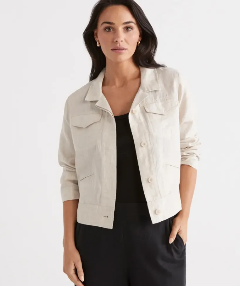 Linen Pocket Detail Shacket<Sussan