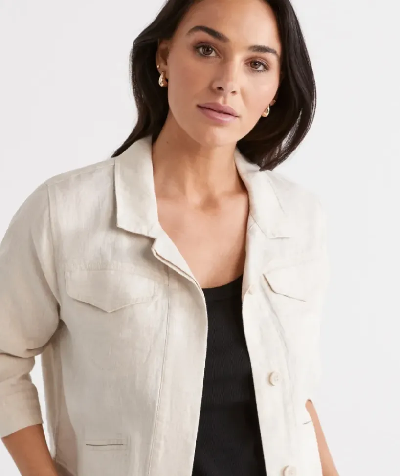 Linen Pocket Detail Shacket<Sussan