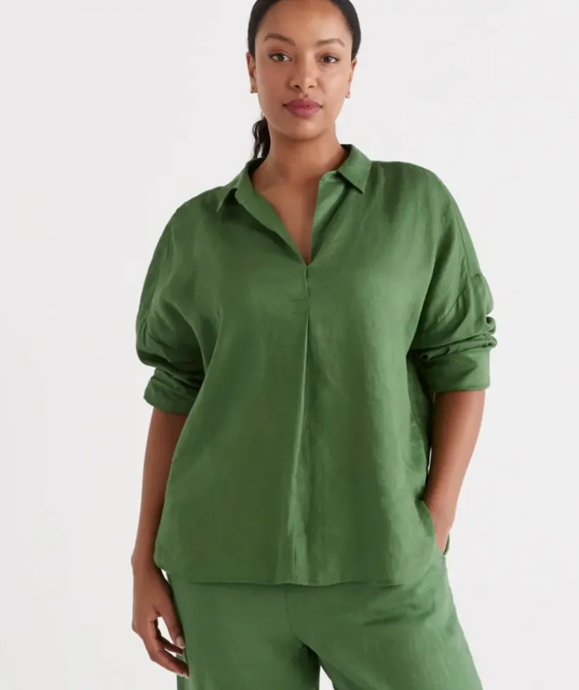 Linen Tab Sleeve Popover Shirt<Sussan Online
