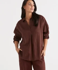 Linen Tab Sleeve Popover Shirt<Sussan Discount