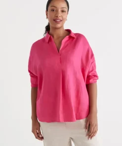 Linen Tab Sleeve Popover Shirt<Sussan Discount