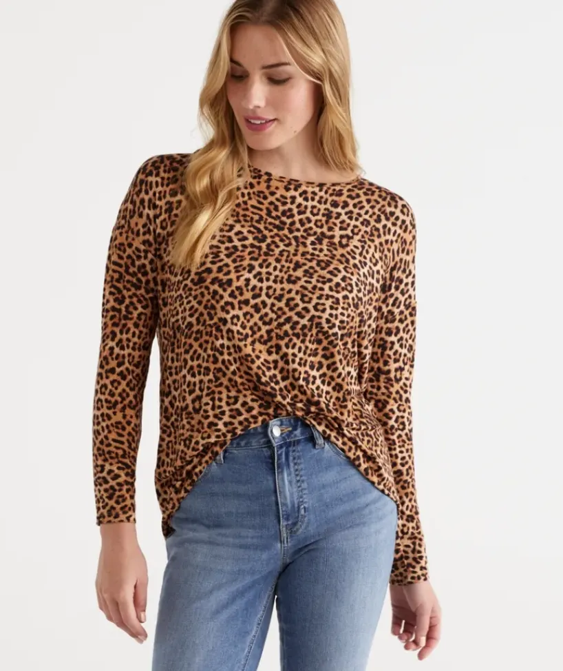 Long Sleeve Animal Pleat Back Top<Sussan