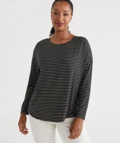 Long Sleeve Stripe Pleat Back Top<Sussan Hot