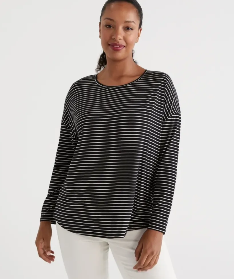 Long Sleeve Stripe Pleat Back Top<Sussan Hot