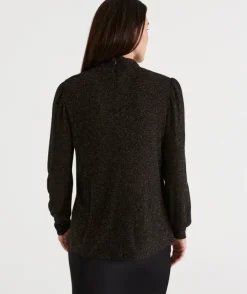 Metallic Mock Neck Blouson Sleeve Top<Sussan Sale