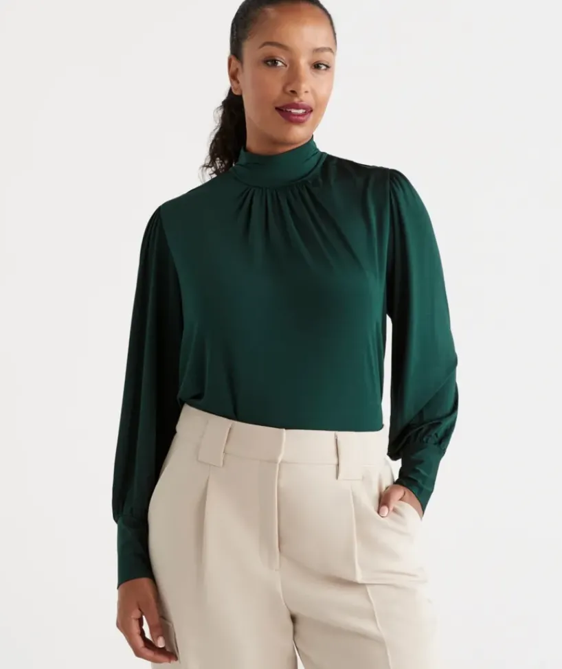 Mock Neck Blouson Sleeve Top<Sussan