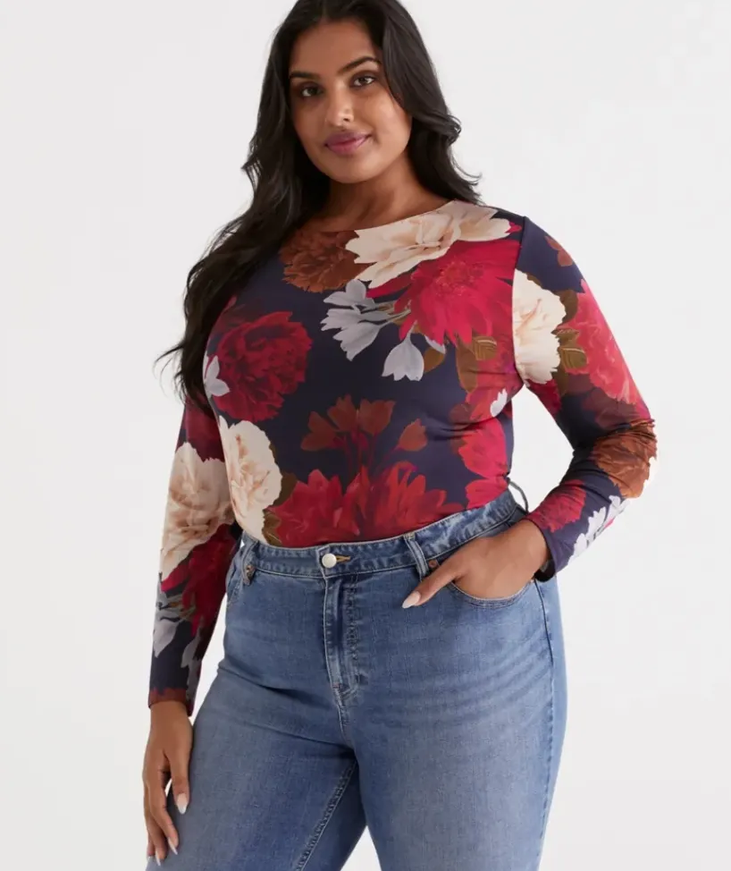 Print Boat Neck Long Sleeve Top<Sussan Hot