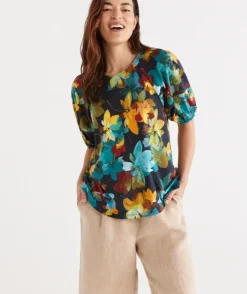 Print Raglan Puff Sleeve Top<Sussan Clearance