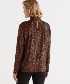 Sequin Keyhole Long Sleeve Top<Sussan Outlet