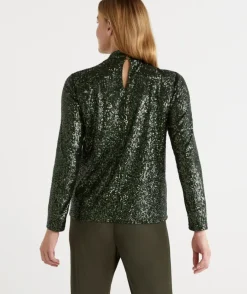 Sequin Keyhole Long Sleeve Top<Sussan Clearance