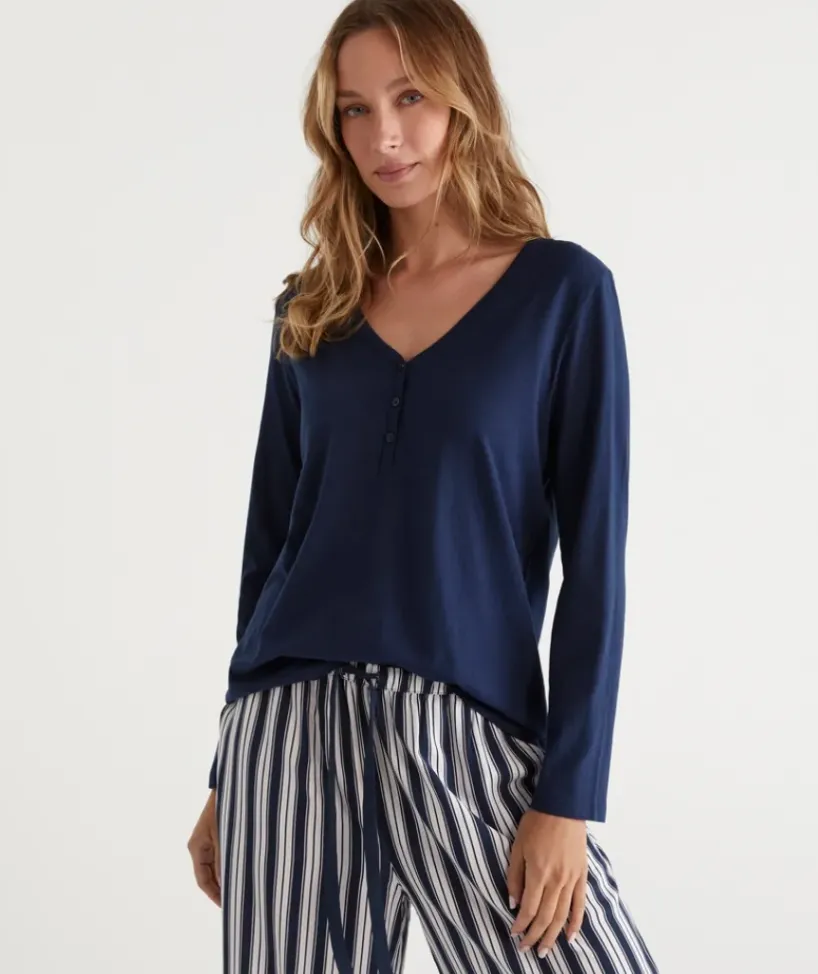 Soft V Neck Henley Pyjama Top<Sussan New