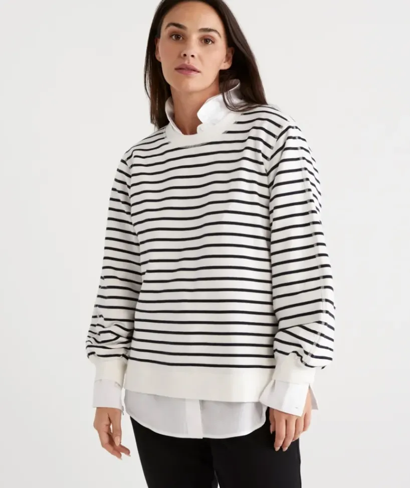 Stripe Blouson Sleeve Sweat<Sussan