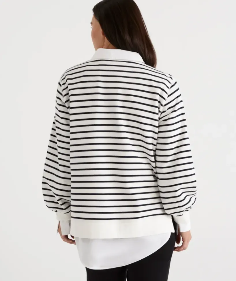 Stripe Blouson Sleeve Sweat<Sussan