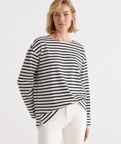 Stripe Boat Neck Top<Sussan Online